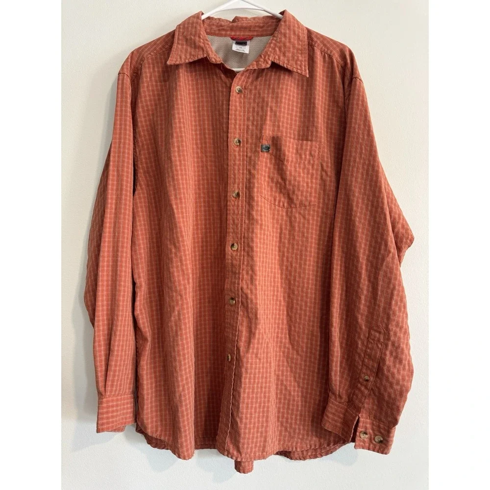 The North Face Men's Long Sleeve Button Shirt Large Orange Hiking Soft Outdoor‎